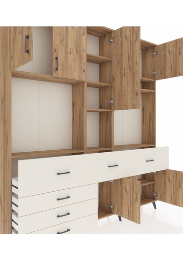 Arges Dolap 10 Raflı 6 Çekmeceli 8 Kapaklı 220x30x243 Çam-çam/aytaşı Atlas Çam/aytası