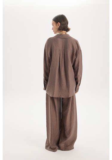 Mai Collection Mai Studios Co. Yovena Düğme Detay Kahve Oversize Gömlek Kahve