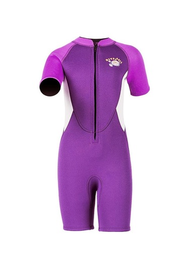 Dıve & Saıl 2.5mm Kısa Kollu Tek Parça Sıcak Çocuk Wetsuit Şnorkel Soğuğa Dayanıklı Mayo Mor