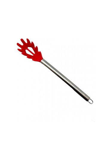 Lüx Metal Saplı Silikon Spagetti Serviş Kaşığı Kırmızı