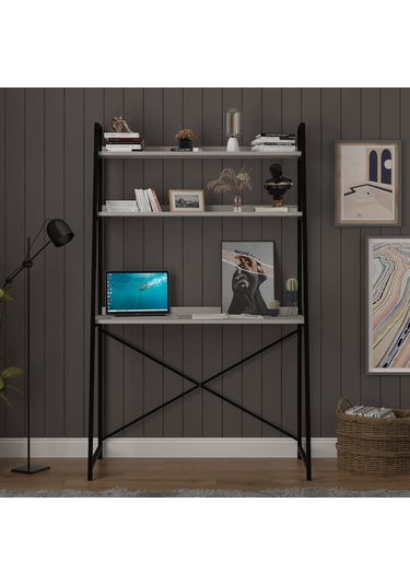Metal Kitaplıklı Çalışma Masası-metalkçm01-kül Gri Kül Gri