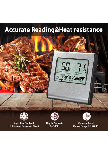 Tenfowee 7 Çeşit Et İçin Programlanabilir Manyetik Yüzey Tutuculu Yüksek Sıcaklık Alarmlı Gıda Termometresi
