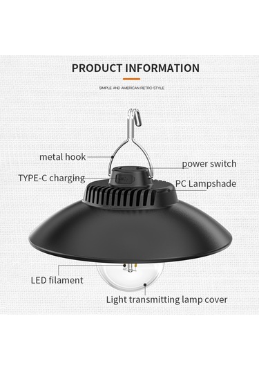 Teltree Sıcak Işıklı Led Kamp Lambası, Dahili Batarya Ve Kanca İle, Type-c Şarjlı, 1200mah, 100-200lm, Ipx4 Su Geçirmez Ly11b Çok Renkli