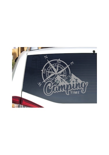 30X25 cm-Camping Time Dağ Manzarası Pusula Karavan Sticker.