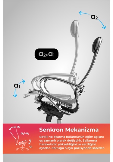 Samurai Ergonomik Koltuk Bel Destekli, Tekerlekli, Krom Ayaklı, Siyah, Fileli Yönetici Koltuğu -5.2.1.49 Çok Renkli
