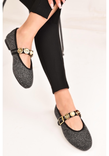 Kadın Günlük Babet Tokalı Ayarlanabilir Hafif Rahat Ayakkabı Füme