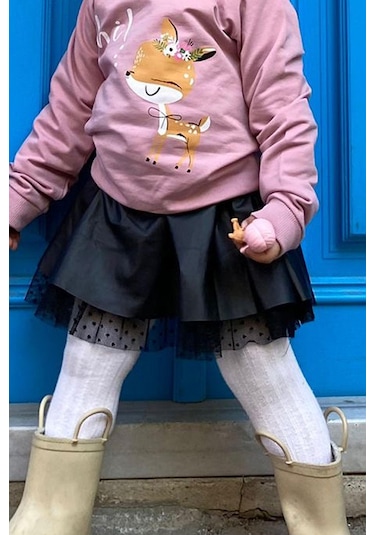 Breeze Kız Çocuk Deri Etek Tüllü 3-7 Yaş, Siyah Siyah