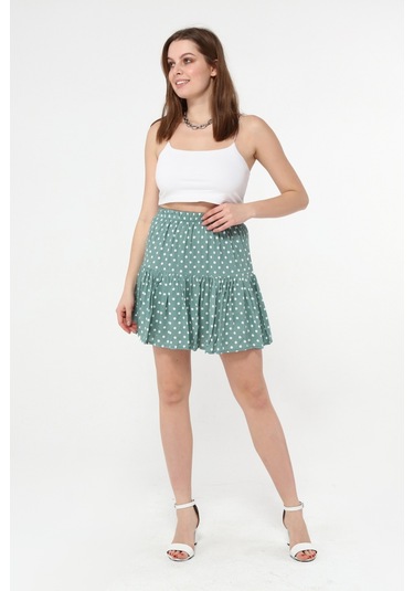Haki Beyaz Puantiye Şort Etek Beyaz