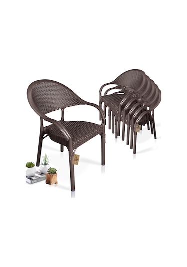 Bahex Bambu 6lı Set Rattan Bahçe Sandalye 6ad Koltuk Kahve Kahverengi