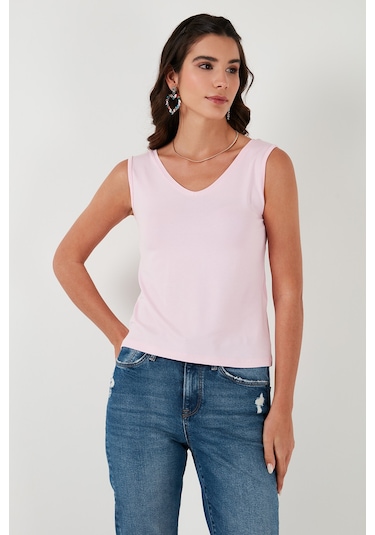 Lela Kalın Askılı V Yaka Bayan Bluz 5864384 Toz Pembe