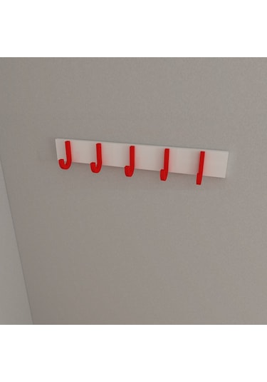 Hepsi3boyutlu Modern Duvar & Kapı Baston Askılık - 5 Adet Kırmızı J Askılık - Model No : 6 Kırmızı
