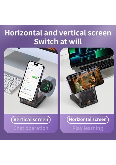 Lfx-198 15w Şeffaf Magsafe Kablosuz Şarj Standı, Çıkarılabilir Saat Şarj Cihazı İle Siyah