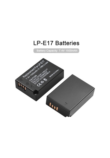 Geeksen Led Göstergeli Lp-e17 Pil Şarj Cihazı + 2 Adet Lp-e17 Pil 7.4v 1500mah Usb Şarj Kablosu Eos 200d/ 750d/ 760d/ 800d/ 8000d/ M3/ M6/ T6i Kameralar İçin-siyah
