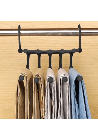 Hangfox Stainless Çelik Kaydırmalı Pantolon Asıcı, 5 Katlı Genişletilebilir, Kayma Engellli, Dolap Taşınması Kolay, Siyah 2 Adet Siyah