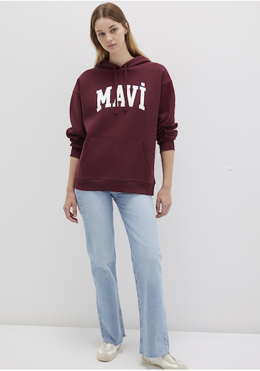 Mavi - Mavi Logo Baskılı Kapüşonlu Bordo Sweatshirt 1600361-85493 Bordo