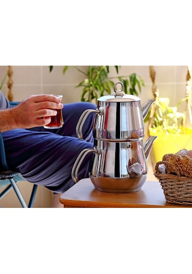 Yunusoğlu Home Aletta Büyük Boy Çelik Çaydanlık Metal Kulp Aile Boy Inox