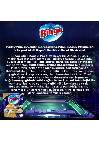 Bingo Akıllı Kapsül Pro Max Bulaşık Makinesi Tableti 40 Adet
