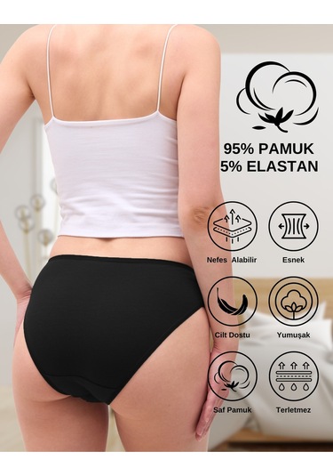 Alya Underwear  Kadın Pamuklu Hipster - Slip Külot 5 Farklı Renk 1 Pakette Siyah