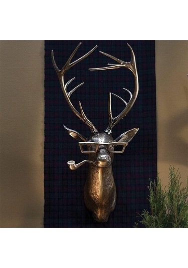 Novahub Reçine Heykel Duvar Dekorasyon - Deer Kolye Duvar Montaj, Antik Bakır Rengi, Duvar Tasarımı Deer