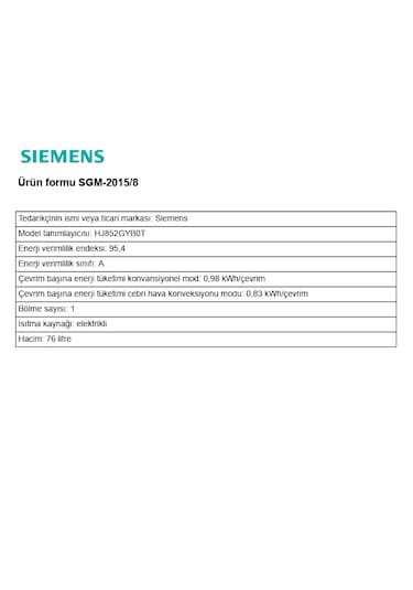 Siemens HJ852GYB0T 76 LT Ankastre Fırın