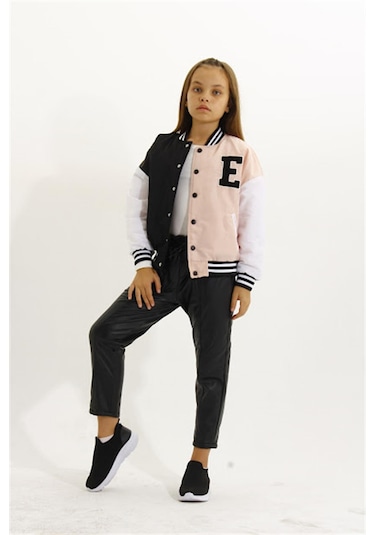 Kız Çocuk Çıtçıt Düğmeli Kolej Mont-11153 Pembe