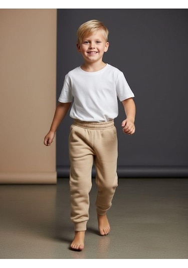 Zekids Erkek Çocuk İçi Şardonlu Kalın Eşofman Alt-16658 Bej