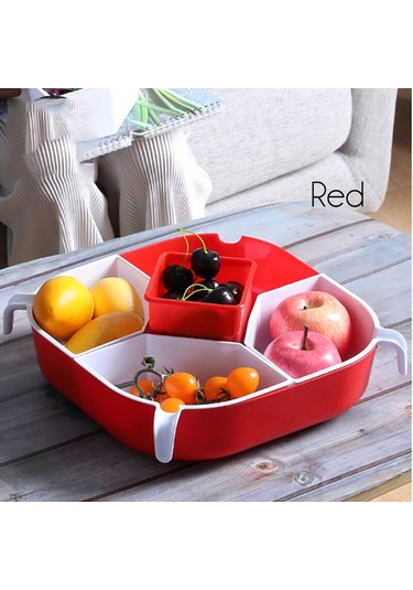 Xiyyadms Kırmızı 360 Derece Döner 5 Bölmeli Plastik Yemek Sepeti - Sulama Delikli, Yemek Saklama Ve Servis İçin, Geniş Kapasite, Ev Ve Partiler İçin Kırmızı