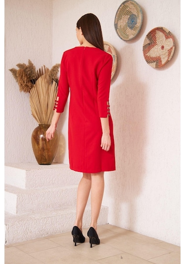 Darlin Moda Kırmızı Metal Aksesuar Detaylı Abiye Elbise Dm1014 Kırmızı