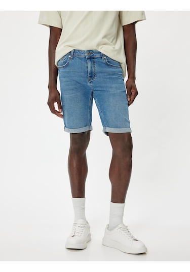 Koton Oversize Kot Şort Bermuda Cep Detaylı Pamuklu Orta İndigo 4sam40093nd İndigo