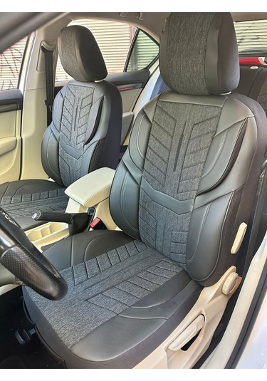 Argali Standart Binek Araçlara Uygun Oto Koltuk Kılıfı Üniversal Keten Ve Suni Deri Cepli Oto Koltuk Kılıf Siyah