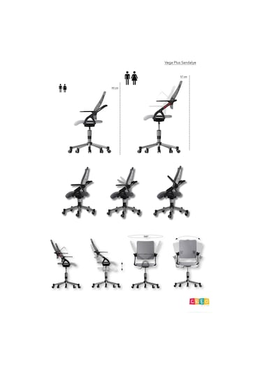 Creo Mobili Yükseklik Ayarlı Vega Plus Çalışma Sandalyesi, Ofis Ve Bilgisayar Koltuğu Beyaz/sarı Gri
