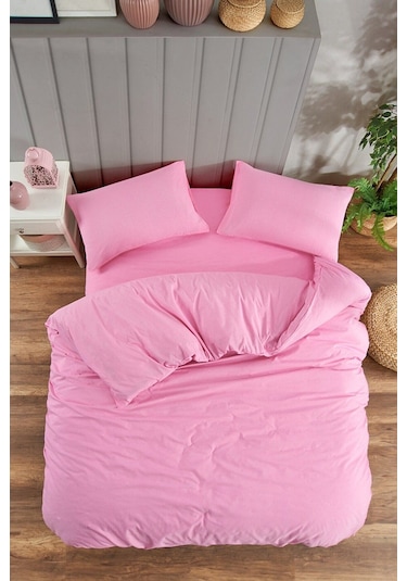 Çarşafı Lastikli 120lik Yataklar İçin Düz Renk Nevresim Takımı Pembe