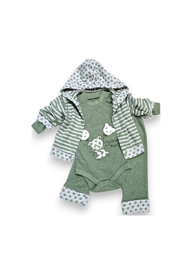 Bear Hırkalı Erkek Bebek Takım Yeşil