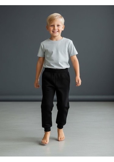 Zekids Erkek Çocuk İçi Şardonlu Kalın Eşofman Alt-16658 Siyah