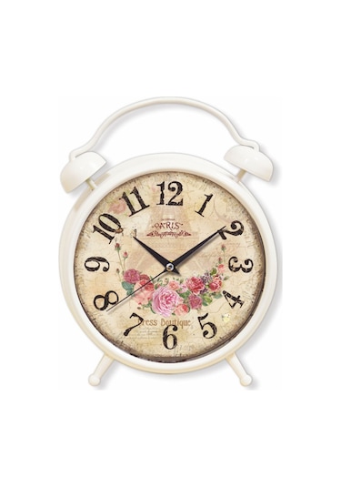Çiçek Demeti Desenli Çalar Saat Görünümlü Masa Ve Duvar Saati Çok Renkli