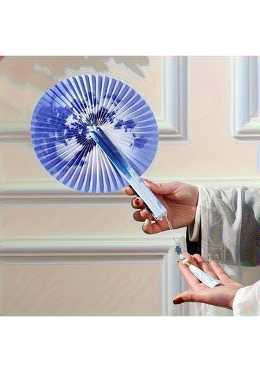 Gateesat Lake Işığı Ve Dağ Rengi Püsküllü Kadın Yelpazesi - Katlanır Kağıt Hanfu Qipao Aksesuarı