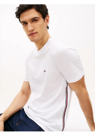 Tommy Hilfiger Mw0mw42393ybr Global Stripe Erkek Tişört Beyaz