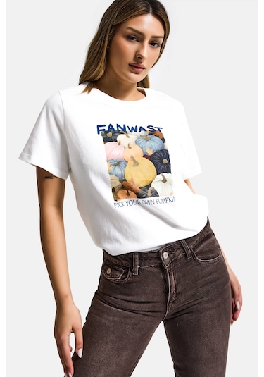 Itsbasic Kadın Beyaz W5 Özel Baskılı Tasarım Oversize T-shirt