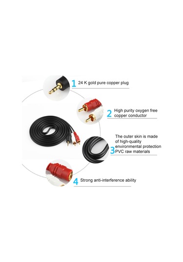 Konesam 1.5m 3.5mm Erkek Jak'dan Rca Kırmızı-beyaz Çift Plug'a Ses Kablosu, Bilgisayar-ses Cihazı Bağlantısı, Saf Bakır İletim, Dayanıklı Pvc, Paketli