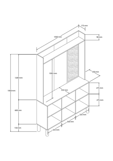 5091 Roma Sağ Aynalı 3 Kapaklı Membran 3 Askılı Bohem Portmanto
