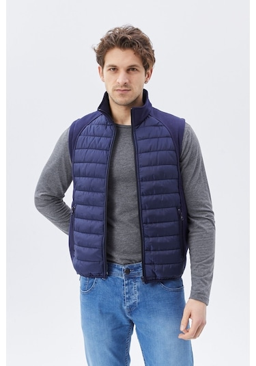 Uniprom Erkek Şişme Yelek Su Ve Rüzgar Geçirmez Ray Desen Lacivert