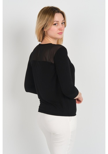 Sistas Kadın Omuz Ve Kolları Tül Detaylı Beli Lastikli Truvakar Kol Bluz 23321 Siyah Siyah