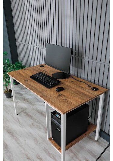 Bilgisayar Masası Sağ Sol Yönlü Pc Kasa Raflı Beyaz