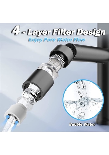 Musluk Perlatör, 360 Dönebilen Ağız Mutfak Bataryası, Siyah, 2 Parçalı, Sprey Filtresi Banyo Lavabosu Diğer