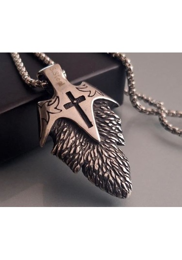 Paslanmaz Çelik Turkuaz Taş Detaylı Haç Kurukafa Kolye