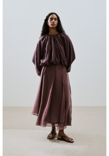 Balon Form Kısa Bluz Bordo Bordo