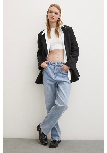 Never More Kesik Paça Yüksek Bel Jean Buz Mavisi Buz Mavisi Buz Mavi