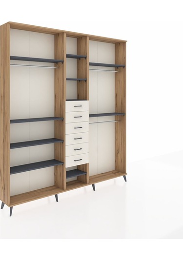 Arges Dolap 10 Raflı 6 Çekmeceli 3 Askılı 220x30x243 Çam-antrasit/aytaşı Antrasıt/aytası