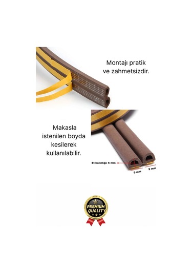 Güçlü Kendinden Yapışkanlı Kapı Pencere Soğuk Hava Geçirmez Yalıtım İzolasyon Kahve Fitil 20 Metre Diğer