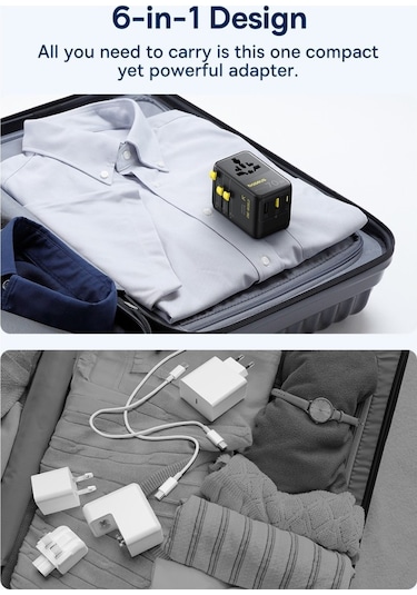 Baseus Enercore Cg11 Super Hızlı Universal Seyahat Adaptörü Çekmeli Kablolu 2ac+2u+2c 70w Siyah